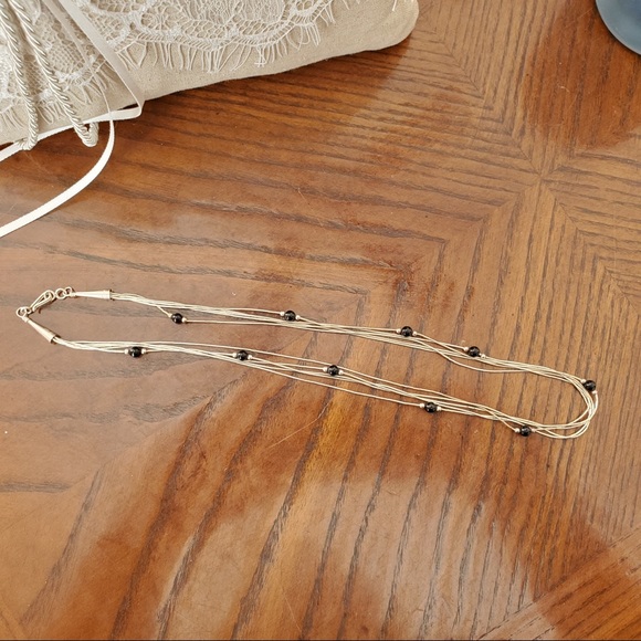 Liquid Silver Onyx Beads Necklace Sterling 18" - Picture 4 of 16